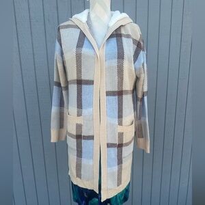 No Boundaries Cream and Brown Cardigan Sweater with Shawl Collar